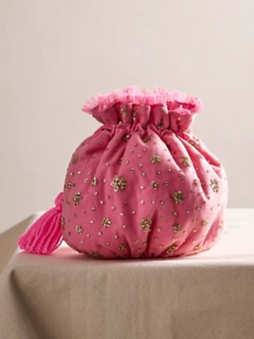 Free People Seasons Sparkle Mini Gift Sack Pink Gold Embroidery‎ Tazzel - NEW